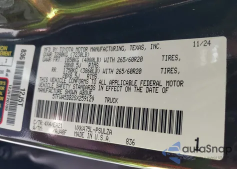 2025 Toyota Tundra Limited 4Wd from USA, damaged, VIN 5TFWA5DB2SX259129